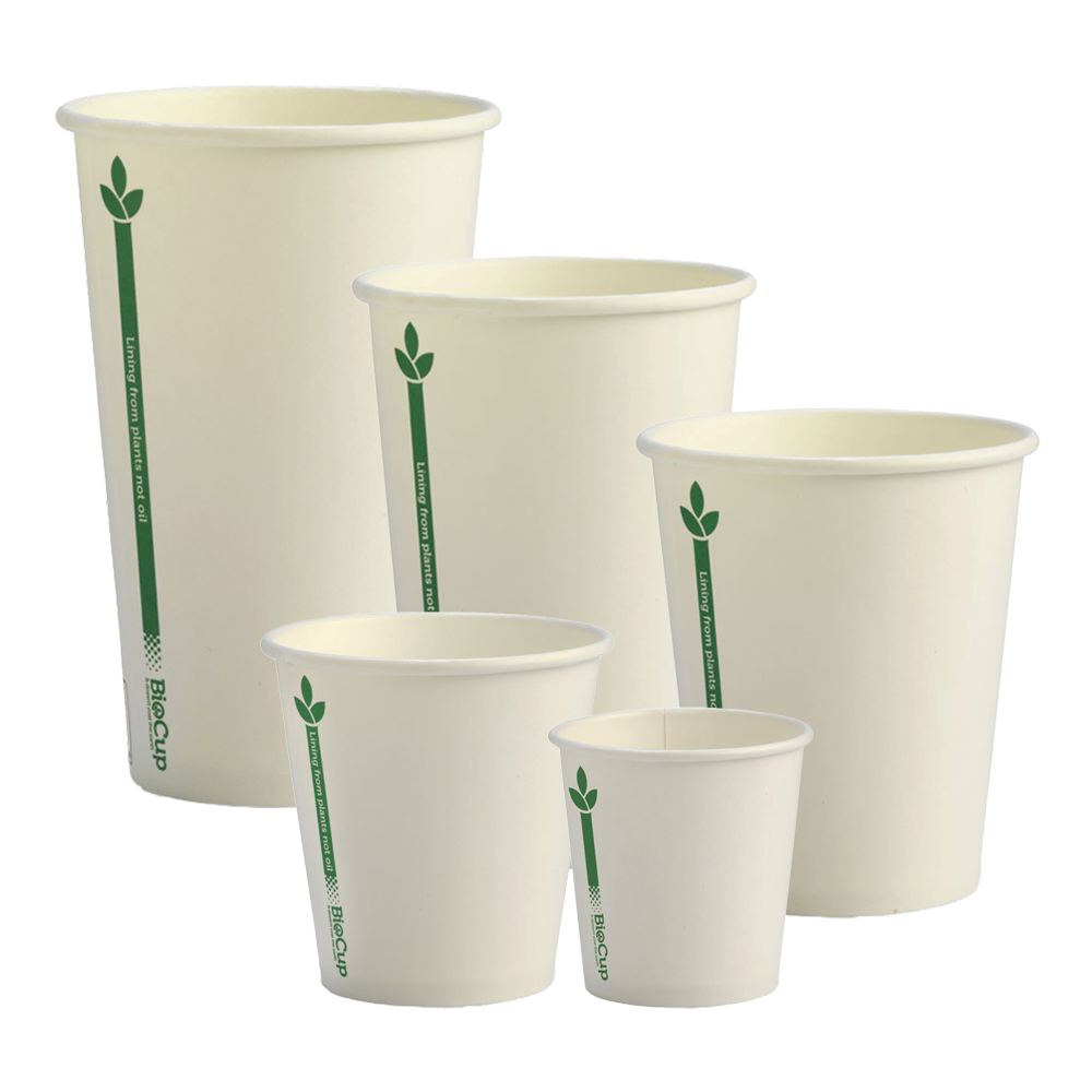 White Green Line BioCups - Single Wall