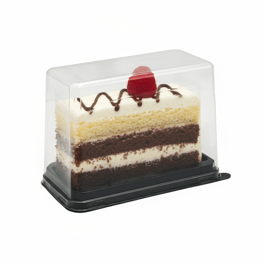 100mm Tall Individual Black Rectangular Cake Tray with Clear Lid - TEM IMPORTS™