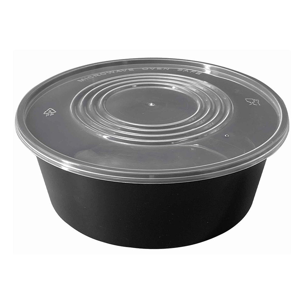 100oz/3000mL Takeaway Round Black Supa Bowls With Lids - TEM IMPORTS™