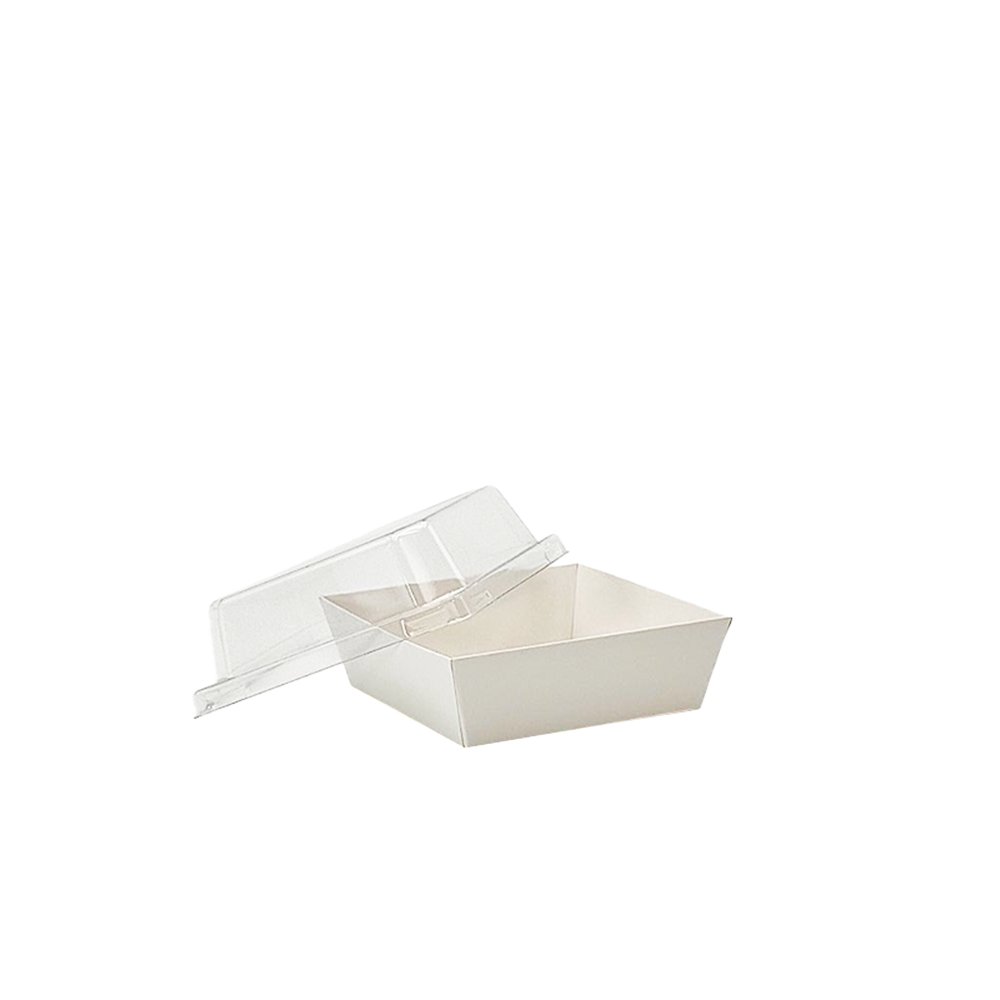 10x10cm Square White Paper Tray With Clear Lid - TEM IMPORTS™