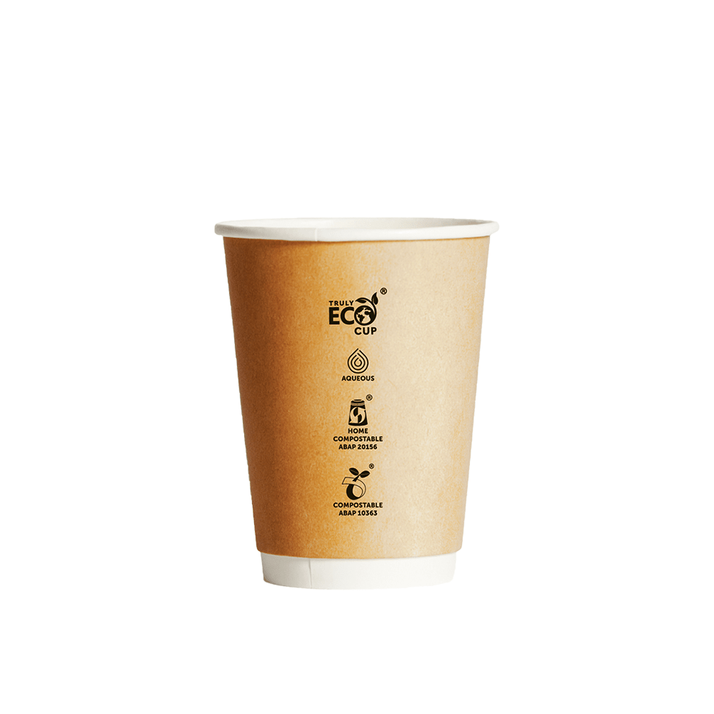 12oz Truly Eco® Aqueous Double Wall Paper Cup Kraft Printed - 500/CTN - TEM IMPORTS™