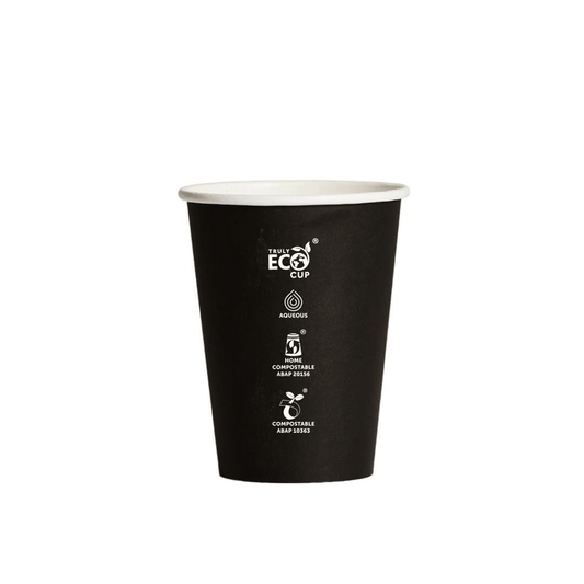 12oz Truly Eco® Aqueous Single Wall Paper Cup Black - 1000/CTN - TEM IMPORTS™