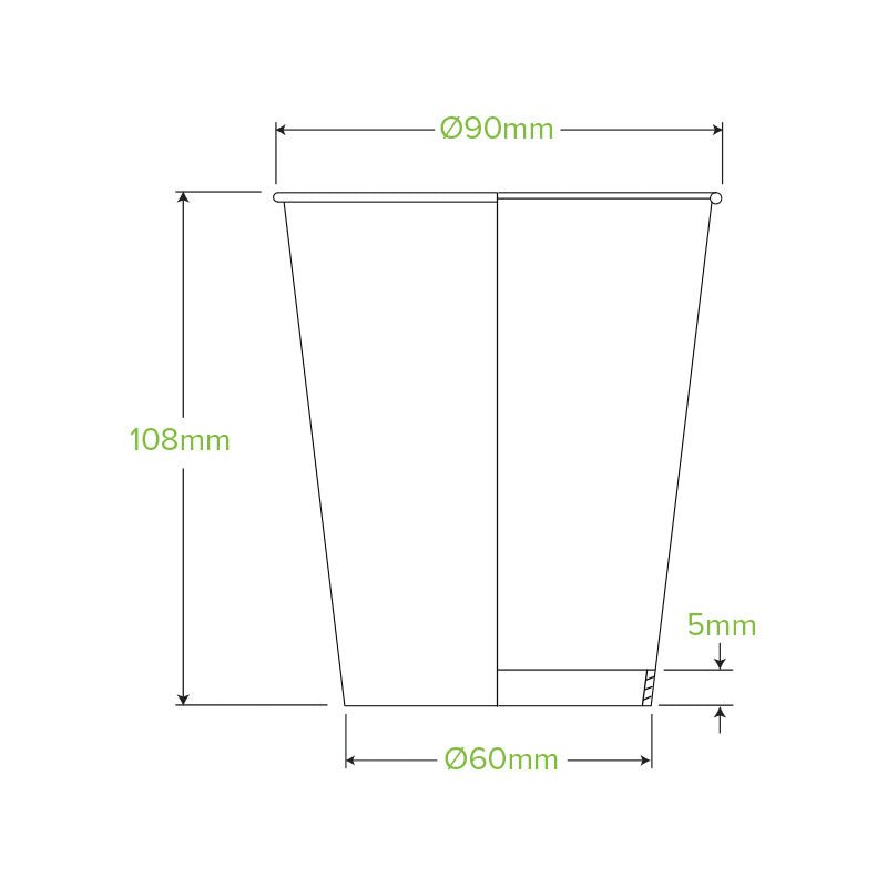 12oz/390mL (90mm) Kraft Green Stripe Single Wall BioCup - 1000pcs/Ctn - TEM IMPORTS™