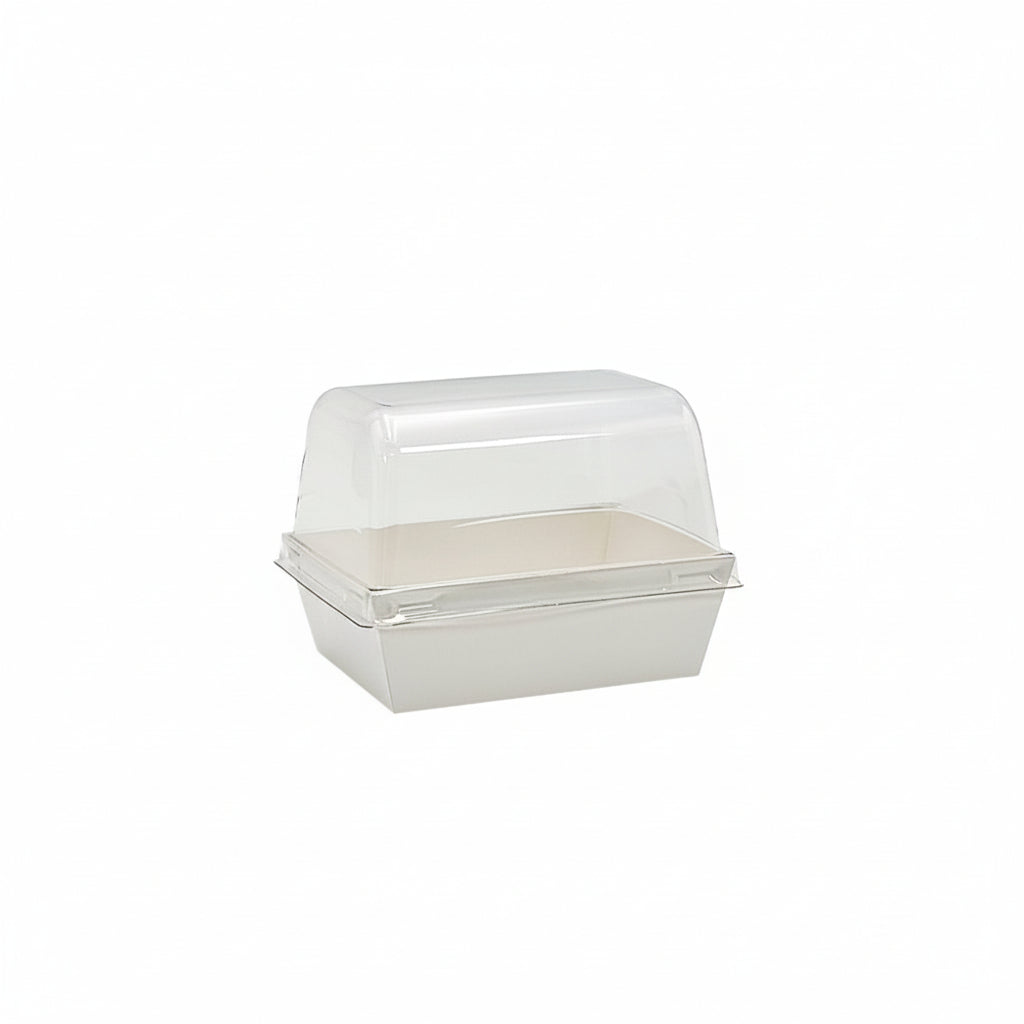 12x9cm Rectangular White Paper Tray With Dome Clear Lid - TEM IMPORTS™