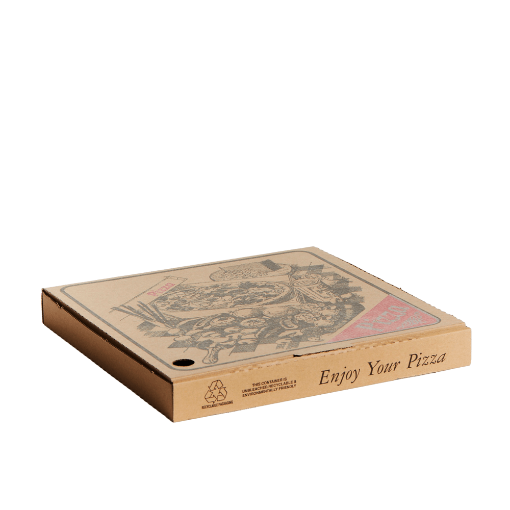 13" Inch Takeaway Kraft Pizza Box Generic Print - 100/CTN - TEM IMPORTS™