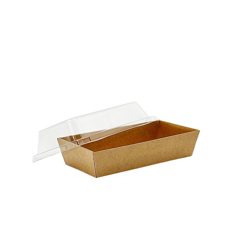 15x8.5cm Rectangular Kraft Paper Tray With Clear Lid - TEM IMPORTS™