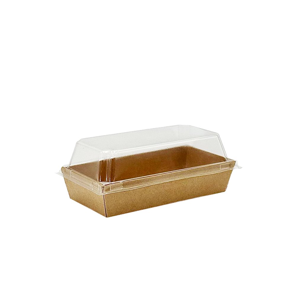 15x8.5cm Rectangular Kraft Paper Tray With Clear Lid - TEM IMPORTS™