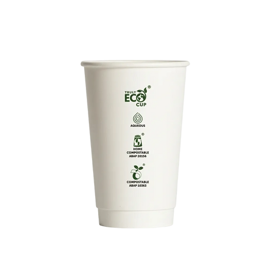 Truly Eco® 16oz White Aqueous Double Wall Paper Cups - 90mm Rim (Carton of 500)