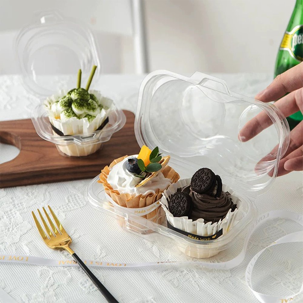 2 CupCake Clear PET Hinged Lid Holder - TEM IMPORTS™