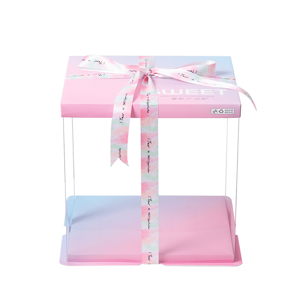 22x22x24 Clear Square Cake Box Gradient Pink With Paper Lid - TEM IMPORTS™