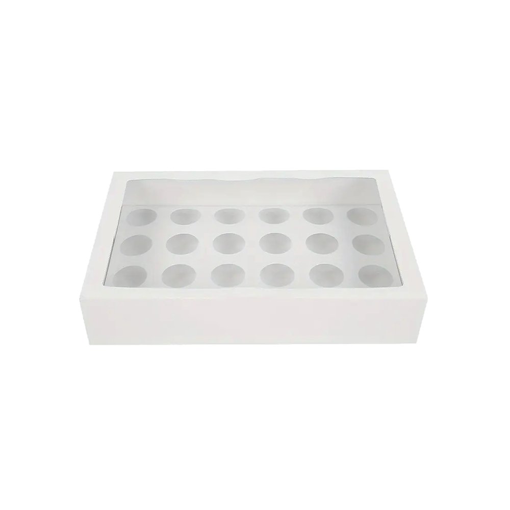 24 White Mini Cupcake Box Window With Insert - TEM IMPORTS™