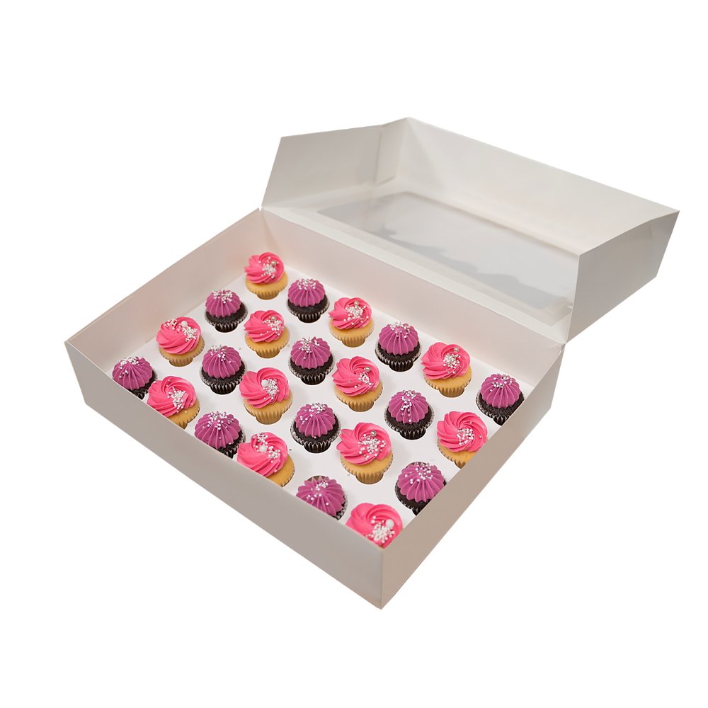 24 White Mini Cupcake Box Window With Insert - TEM IMPORTS™