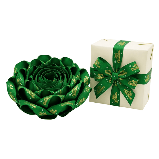 25mm Green Grosgrain Christmas Ribbon – Winter Merry Christmas Print - TEM IMPORTS™