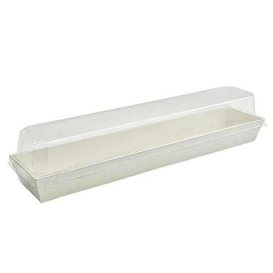 29x6.5cm Long Rectangular White Paper Tray With Clear Lid - TEM IMPORTS™