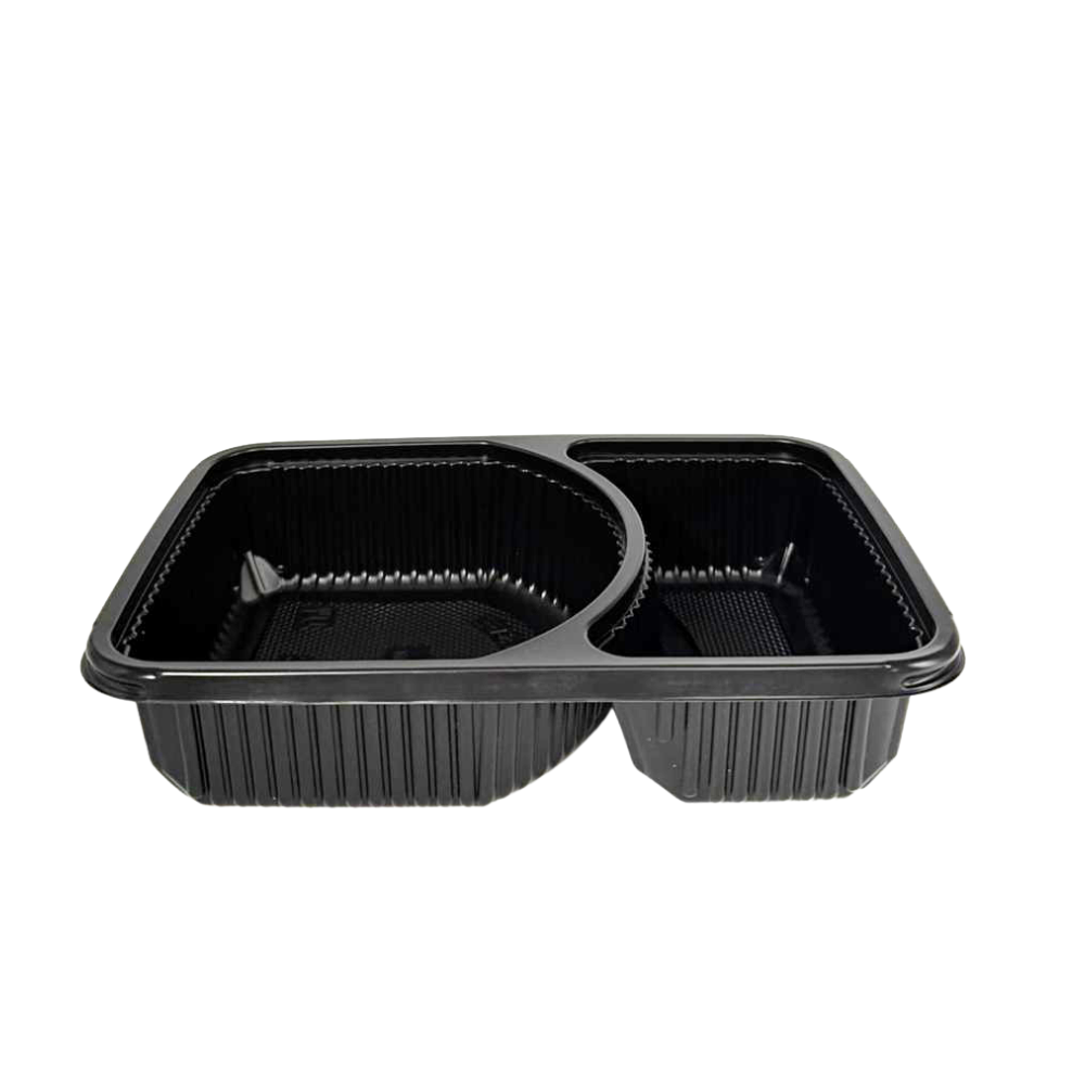 2 Premium Compartment Bento Lunch Box Black Base - 300/CTN