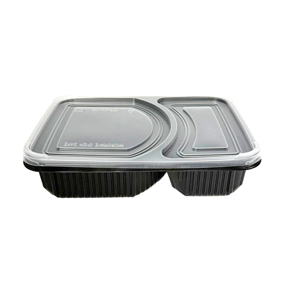 2 Premium Compartment Bento Lunch Box Black Base - 400/CTN