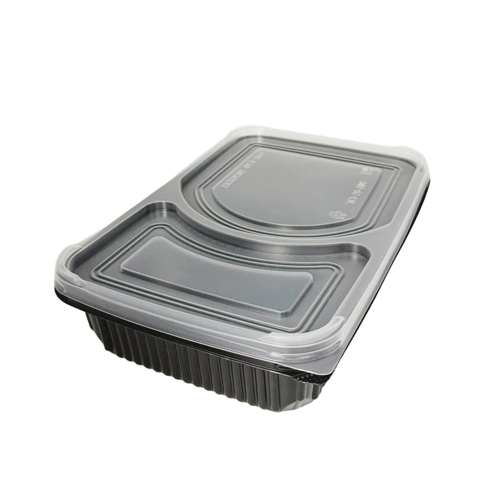 2 Premium Compartment Bento Lunch Box Black Base - 400/CTN