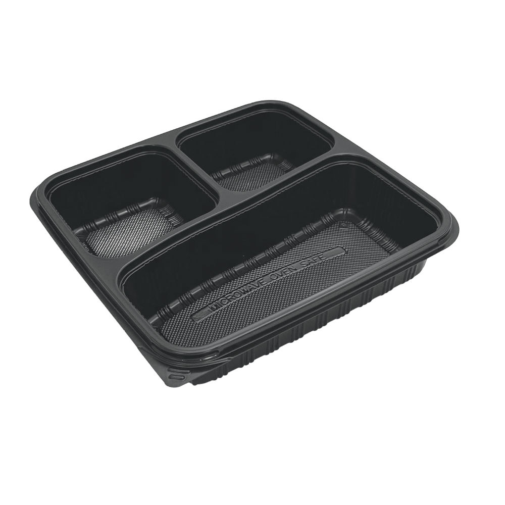 3 Premium Compartment Bento Lunch Box Black Base - 300/CTN - TEM IMPORTS™