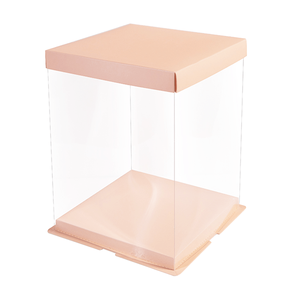 31x31x34 Clear Square Cake Box Peach With Paper Lid - TEM IMPORTS™