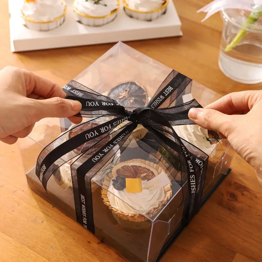 4 Cupcake Clear Box With Black Paper Tray - 5pcs/PK - TEM IMPORTS™