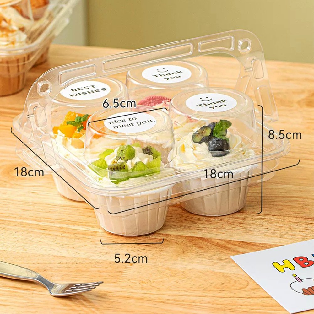 4 CupCake Clear PET Hinged Lid Holder With Handle - TEM IMPORTS™