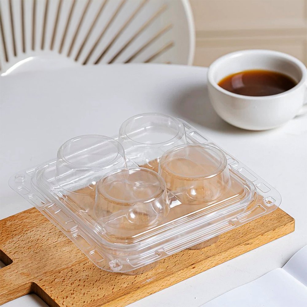 4 CupCake Clear PET Hinged Lid Holder With Handle - TEM IMPORTS™
