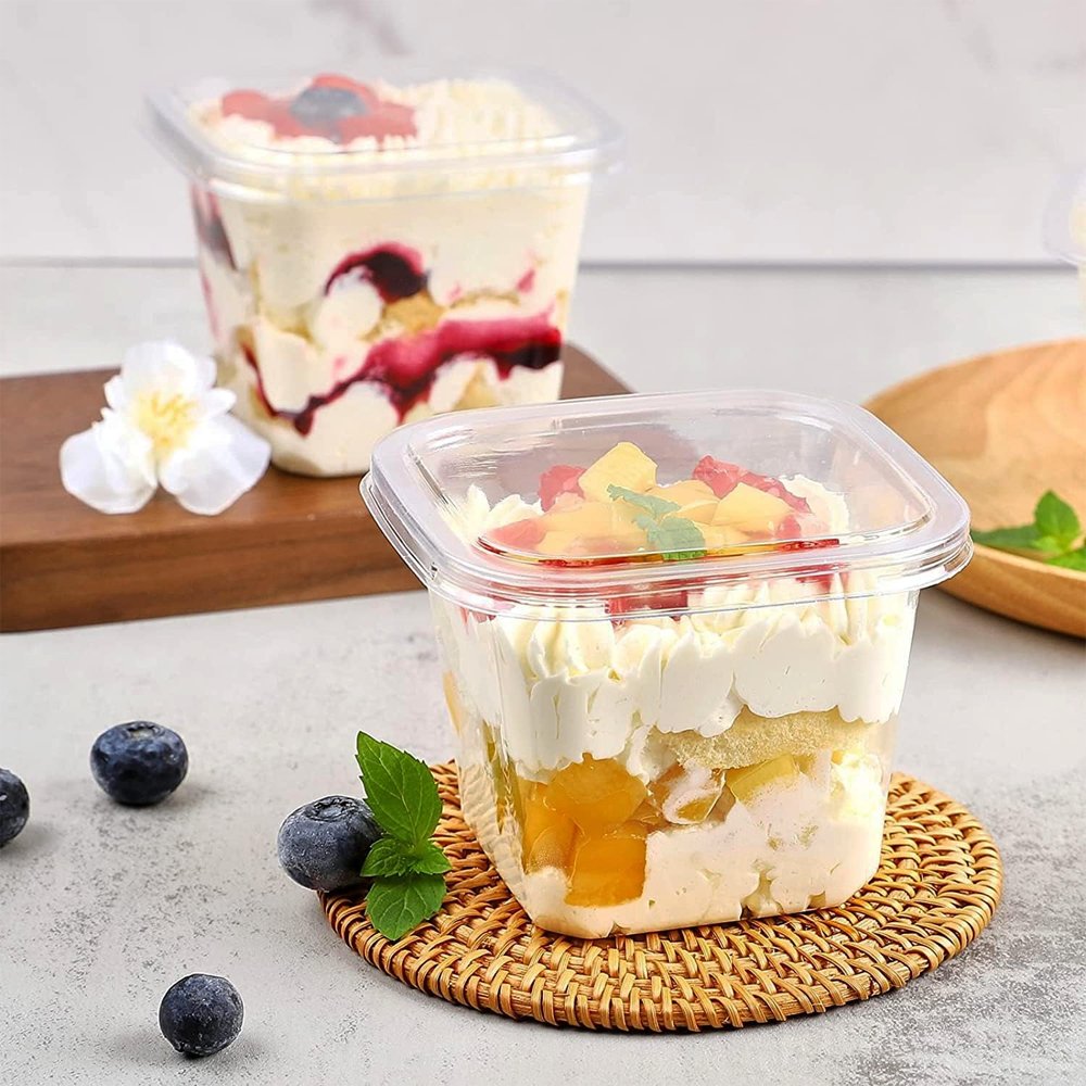 400mL Clear Tall Square Dessert Container With Lid - TEM IMPORTS™