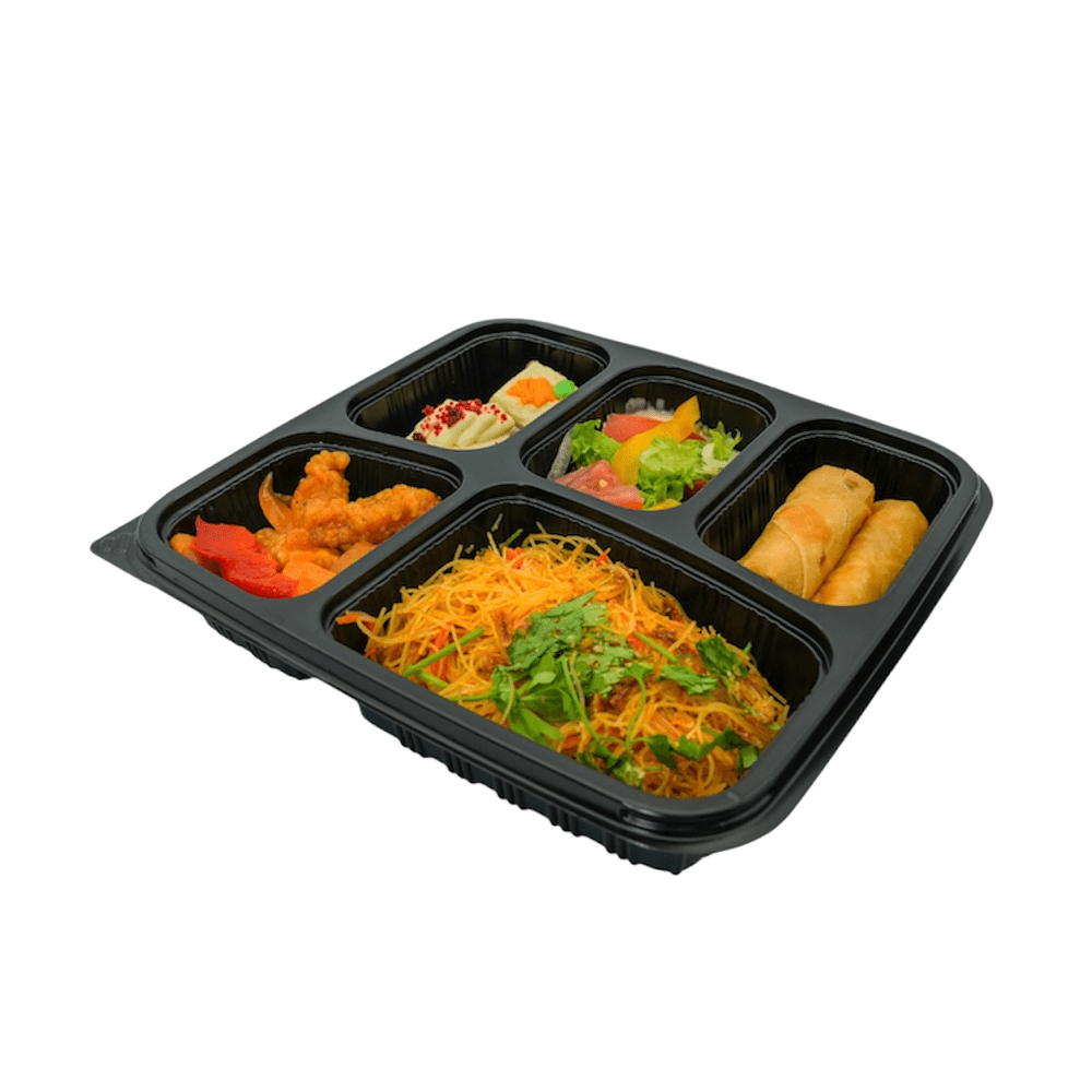 5 Premium Compartment Bento Lunch Box Black Base - 300/CTN - TEM IMPORTS™