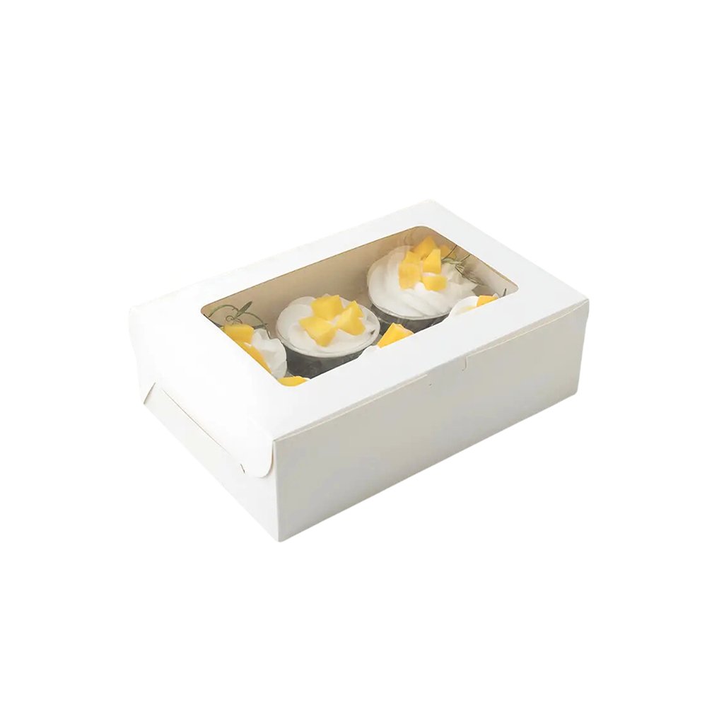 6 Cupcake White Paper Box With Window - TEM IMPORTS™