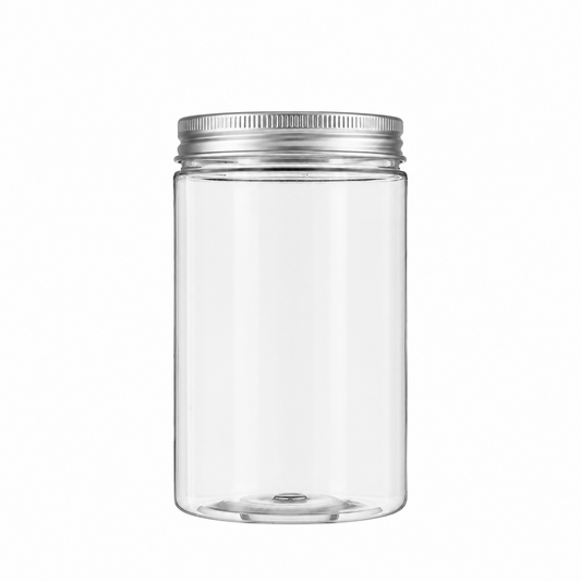 700mL Clear Plastic Jar – 83mm Neck, Straight-Sided with Metal Lid