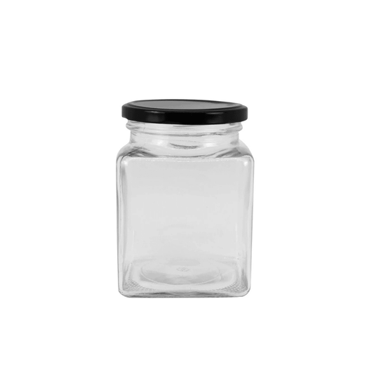730mL Square Glass Food Jar with Black Metal Twist Lid - TEM IMPORTS™