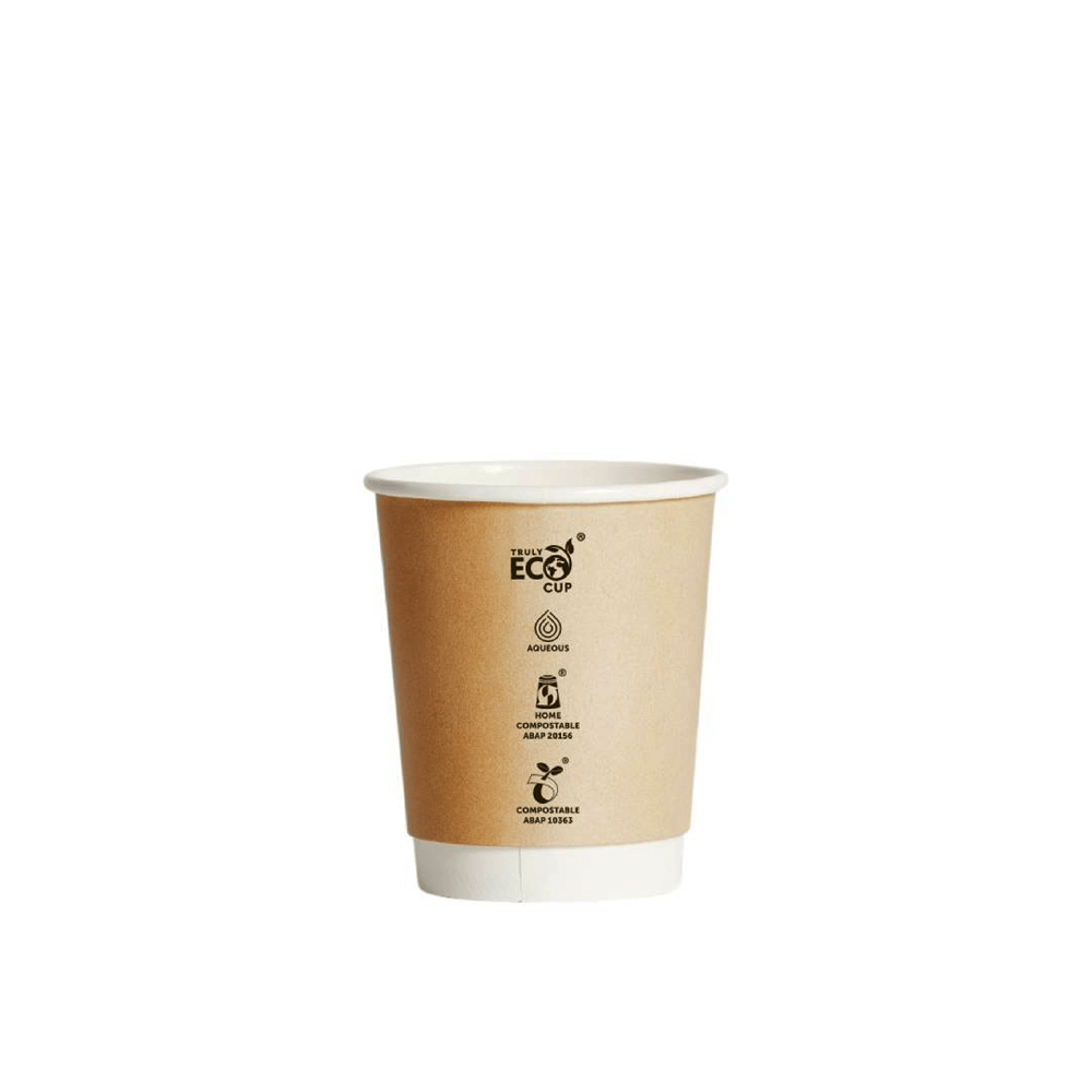 8oz (90mm) Truly Eco® Aqueous Double Wall Paper Cup Kraft Printed - 500/CTN - TEM IMPORTS™