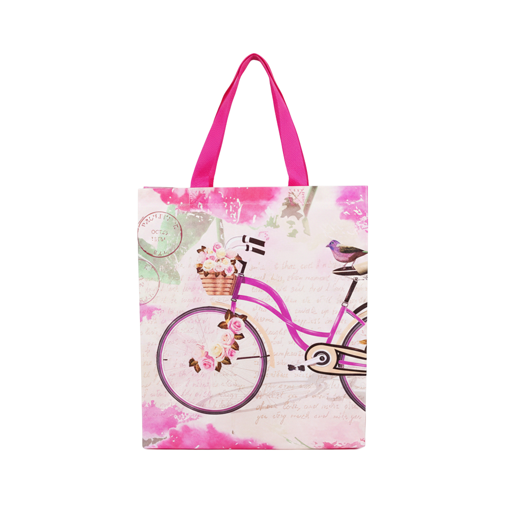 Large PP Printed Purple Bicycle & Rose Non-Woven Bag - Pack of 10