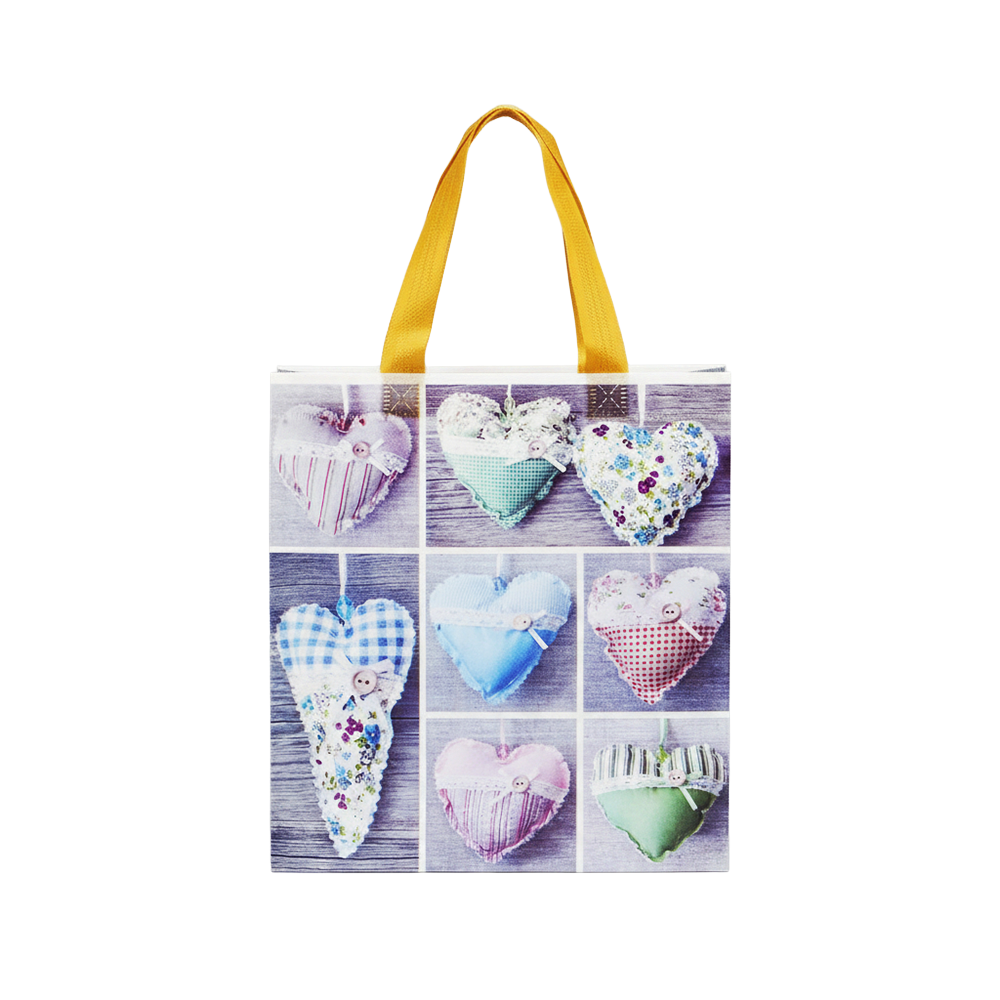 Medium PP Printed Heart & Button Non-Woven Bag - Pack of 10