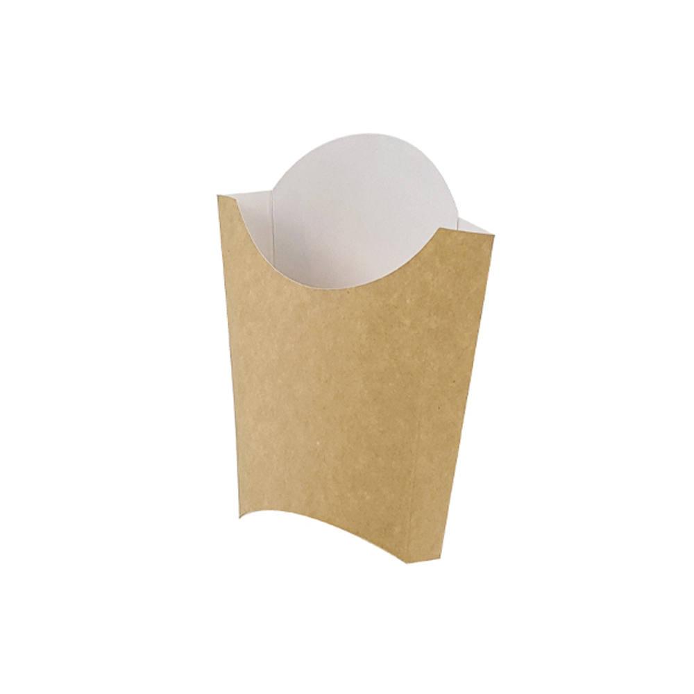 A cardboard chip scoop with a smooth, solid pattern, displayed against a white background.