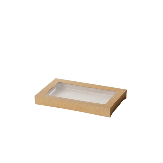 Kraft Rectangle Catering Tray Window Lid - Suit Small Tray