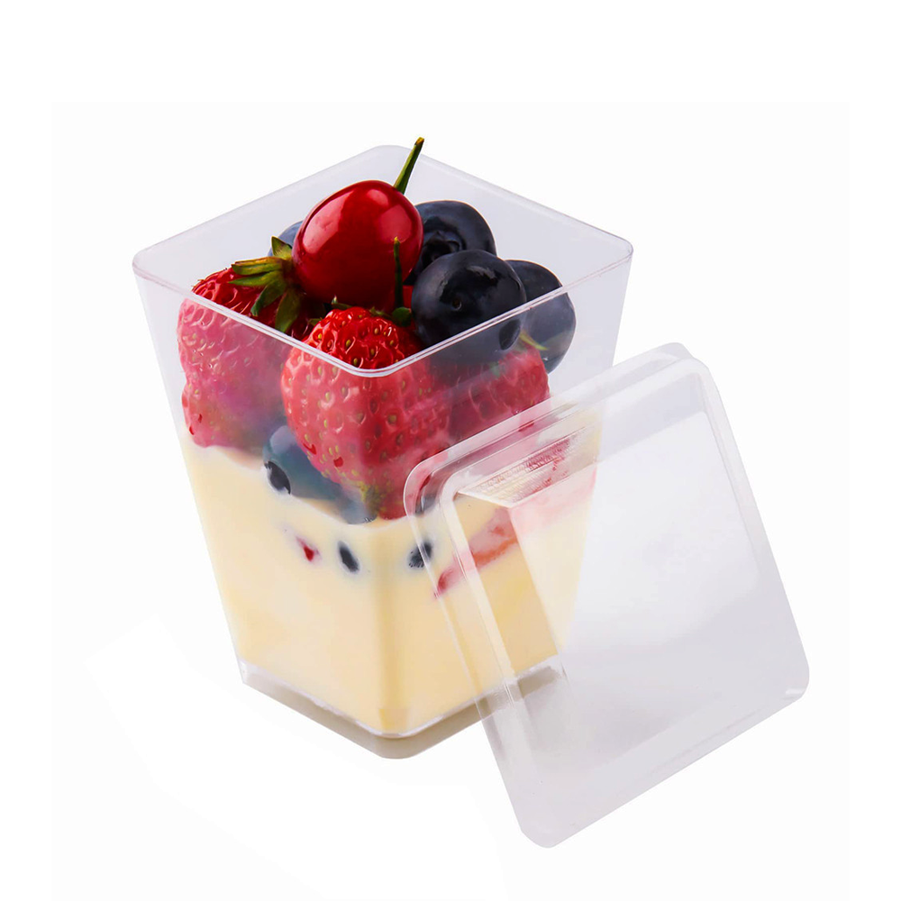 160mL Clear Square Dessert Cup With Lid