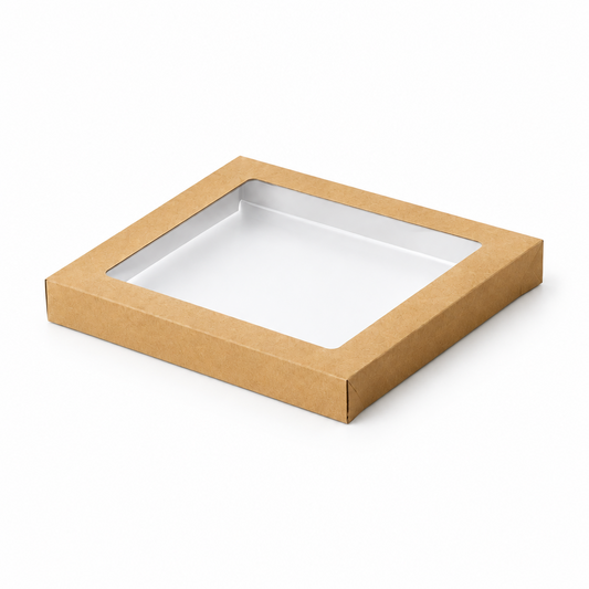 Clear Window Lid for Small Square Kraft Catering Tray (Carton of 100)