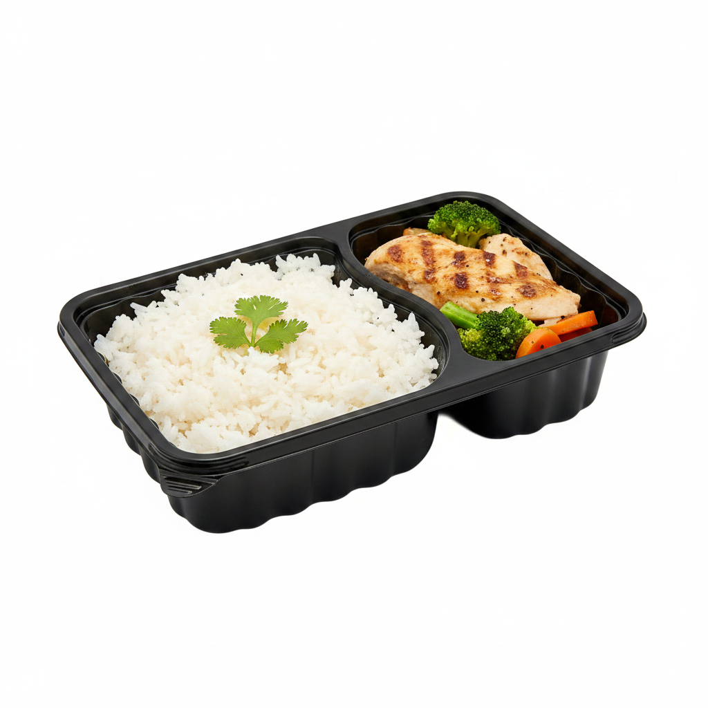 2 Premium Compartment Bento Lunch Box Set Black - 200/CTN