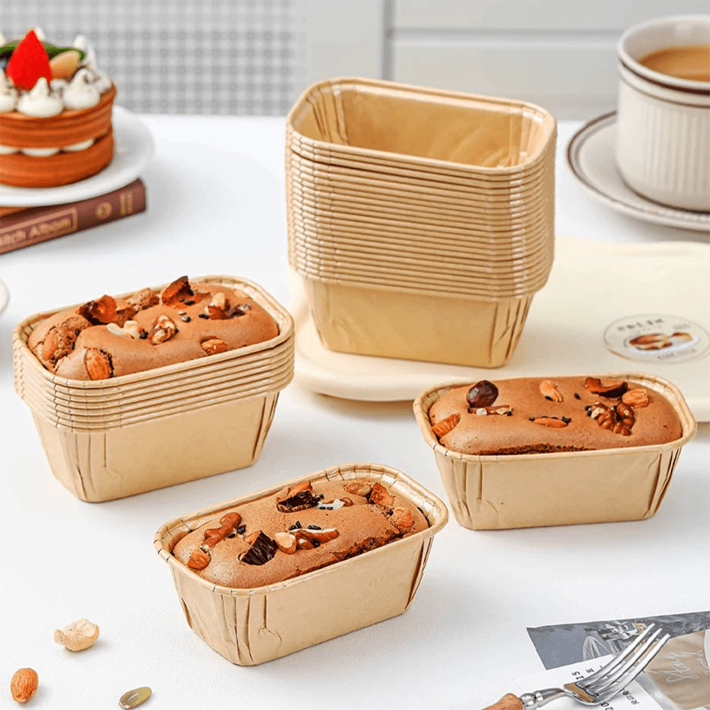 Baking Pan Muffin Rectangular Paper Liner Cases - Kraft - TEM IMPORTS™