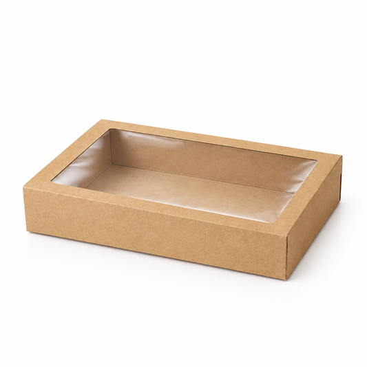 Kraft Rectangle Catering Tray Window Lid - Suit Medium Plus Tray - TEM IMPORTS™
