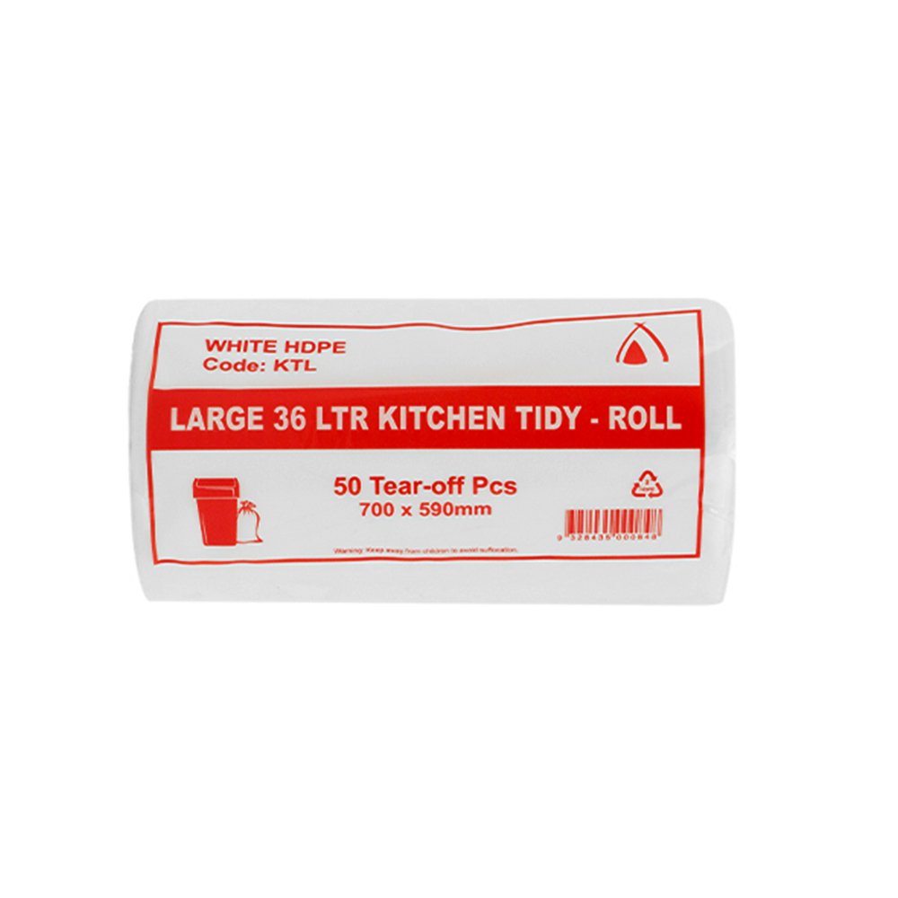 Large 36Ltr Kitchen Office Tidy Bin Liners - White - TEM IMPORTS™