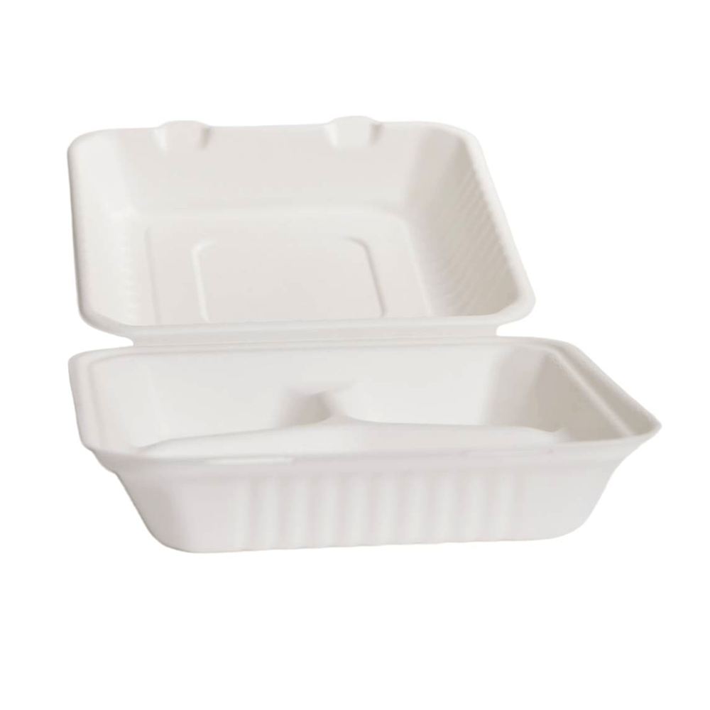 Large Sugarcane Dinner Box 3 Compartment Food Clam - TEM IMPORTS™