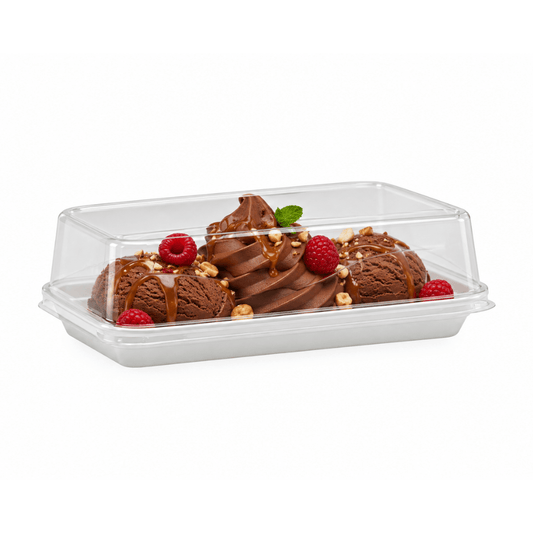 Long White Rectangular Cake Tray With Clear PET Lid - TEM IMPORTS™