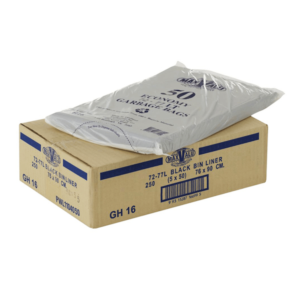 MaxValu Quality Black 72 - 77L All Purpose Garbage Bags 250/CTN - TEM IMPORTS™