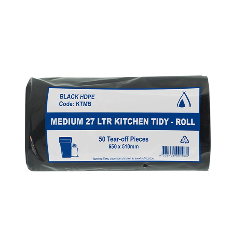 Medium 27Ltr Kitchen Office Tidy Bin Liners - Black - TEM IMPORTS™