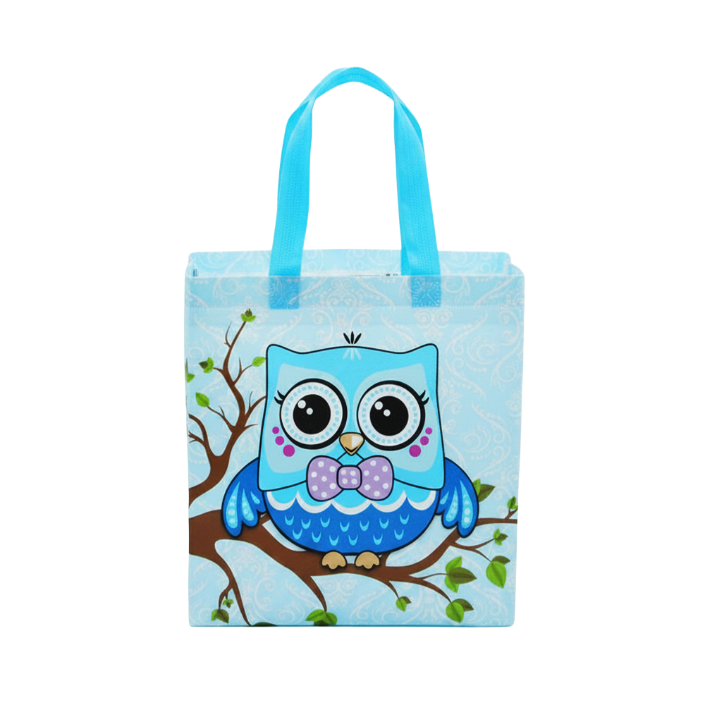 Medium PP Printed Blue Owl Non-Woven Bag - Pack of 10