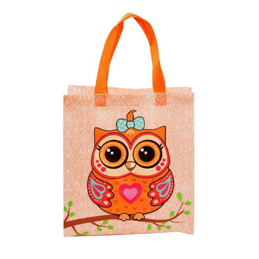 Medium PP Printed Orange Owl Non - Woven Bag - Pack of 10 - TEM IMPORTS™