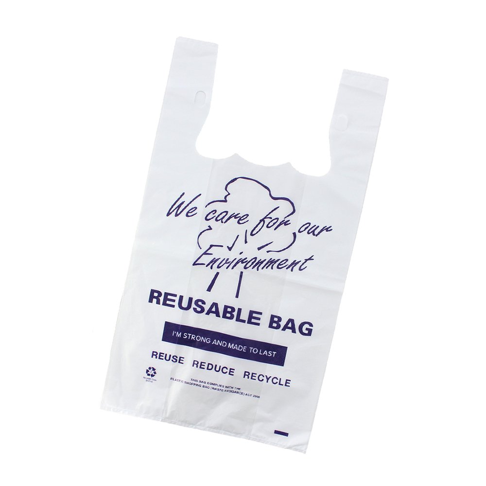 Medium Printed Reusable White Singlet Bag - 700/CTN - TEM IMPORTS™
