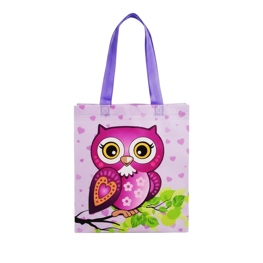 Medium PP Printed Purple Owl Non-Woven Bag - Pack of 10